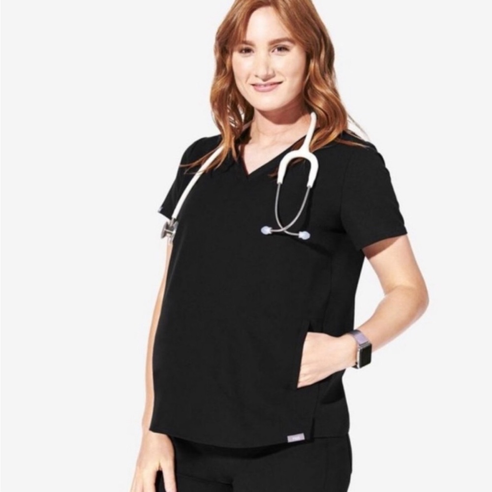 Figs Black Basa Womens Maternity Scrub Top Shirt XXL